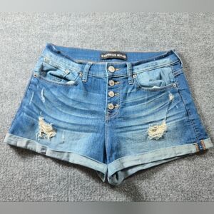 Express Jeans Shorts‎ Womens Sz 8 Distressed Cuffed Hem Button Fly Denim